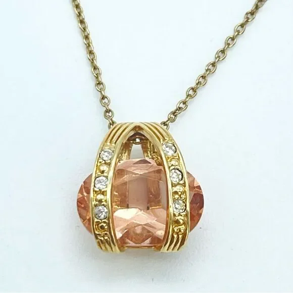 Roman Co Simulated Citrine Necklace | Crystal Stone Gold Pendant Stamped RMN - Picture 1 of 12